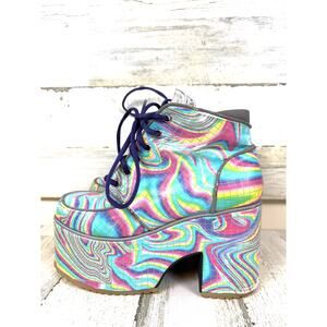 Current Mood Womens 7 Rainbow Swirl Platform Ankle Disco Lace Up Goth Boots Rave